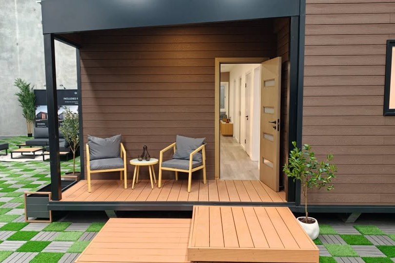 Covered deck and front door