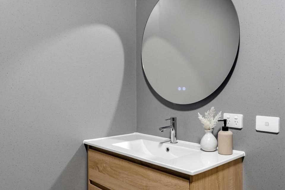 Vanity with round LED mirror